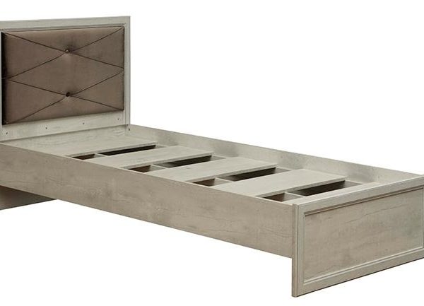 Кровать одинарная 32.23 с настилом "Сохо" (ш.900) (бетон пайн белый / профиль: Kroning бетон пайн белый патина / ткань: велюр серый)